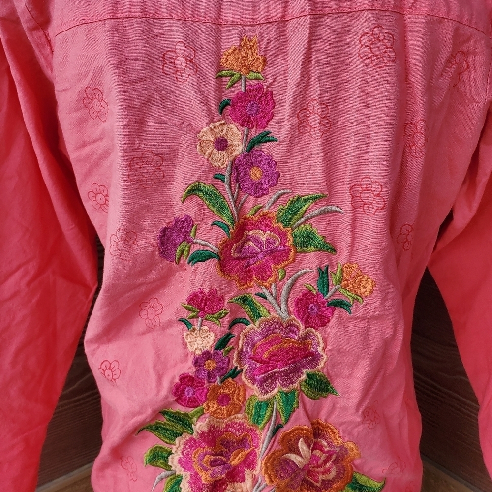 Beechtree Pret Kurta Pink with Brown Floral Print and Embroidered Flowers EUC - Picture 16 of 17
